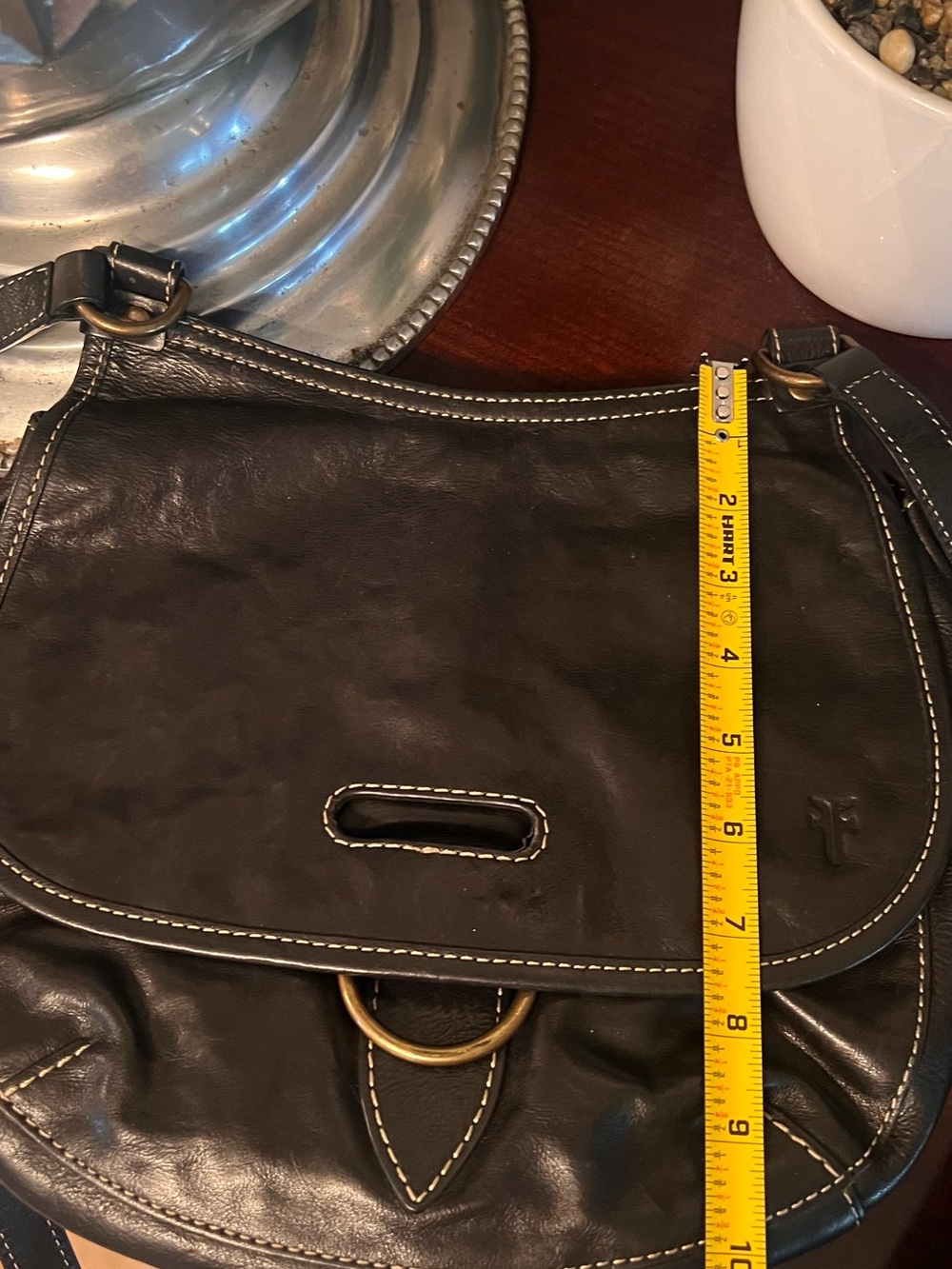 Frye Black Leather Crossbody Brass -Tone Hardware - Picture 9 of 11
